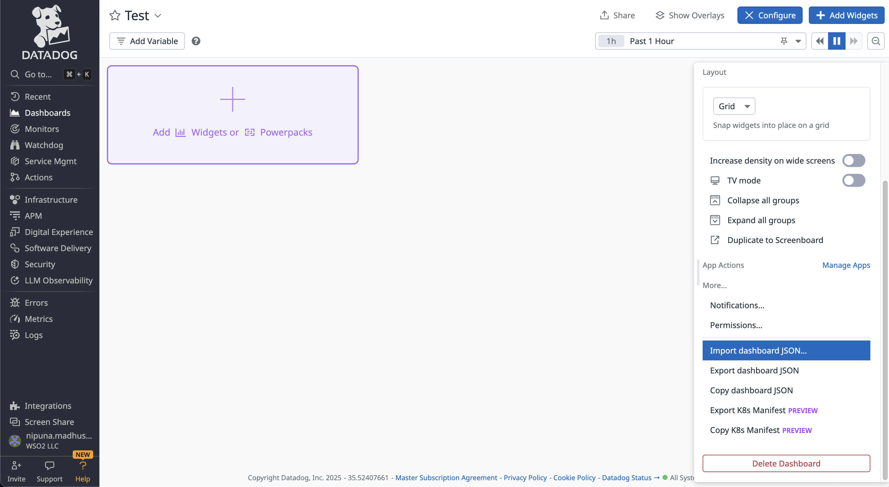 Importing a dashboard json