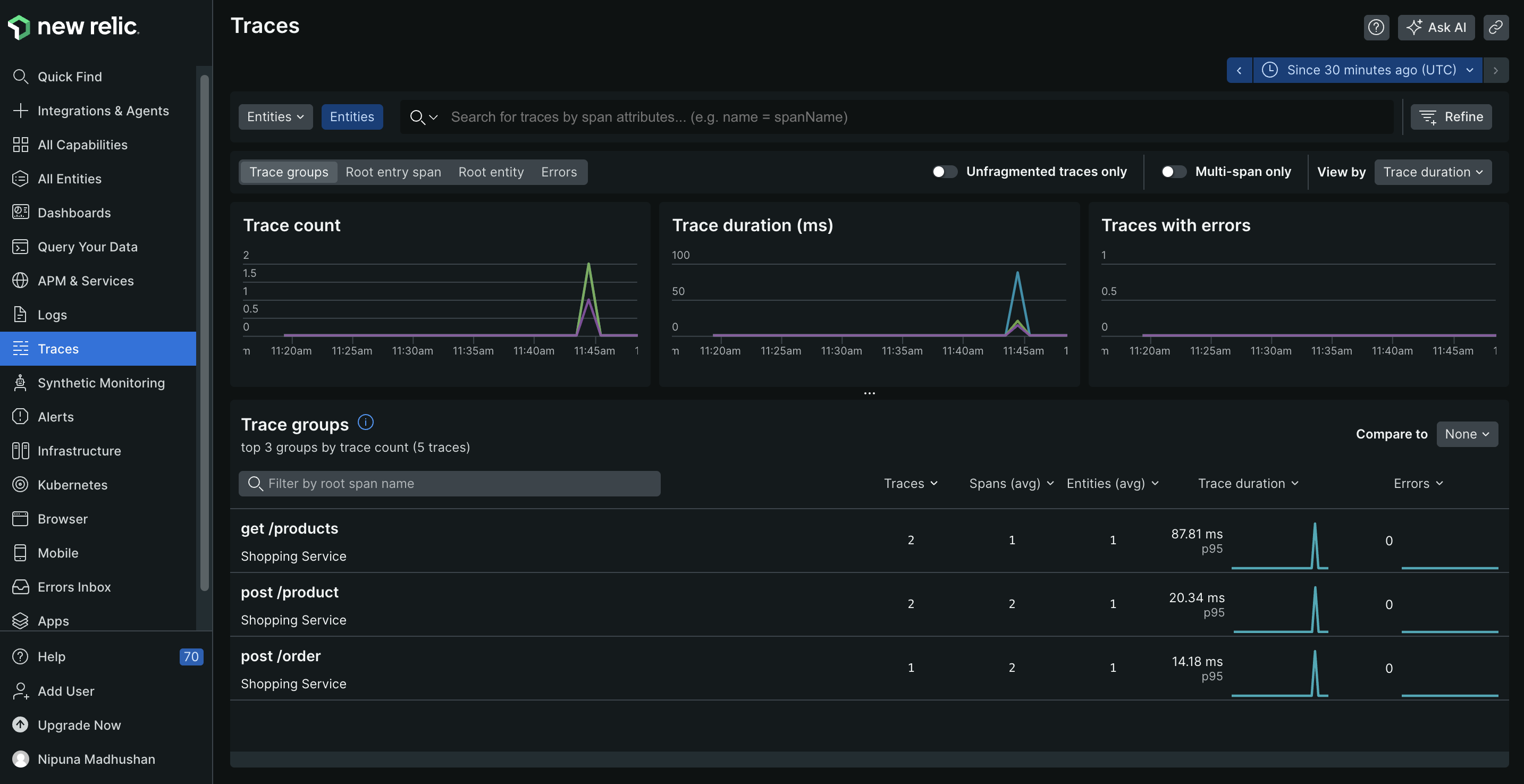 Ballerina traces on New Relic